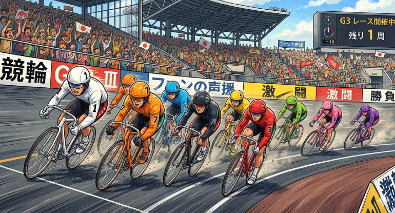 ���֏�ɂāA�X�^���h�̑�ϏO���U����{�����̒��A1�Ԃ���9�Ԃ܂ł̃J���t���ȃW���[�W�̑I�肪�o���N�������BG3���[�X�̎c��1����`�� ����