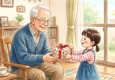 ��������uHappy Father's Day�v�̃v���[���g���󂯎��A�Ί疞�J�̑c���B���������j���̂ЂƂƂ� ����